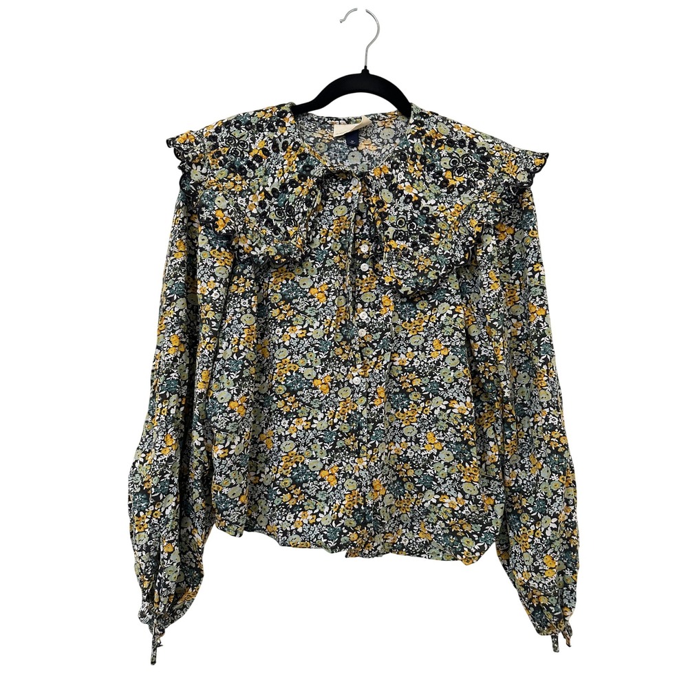 Universal Thread Floral Ruffle Peter Pan Collar Top Size M Cottagecore Feminine